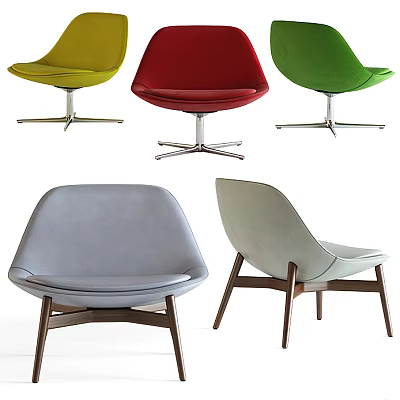 Modern Office Chairs In Varied Colors With Metal And Wooden Bases 3d model