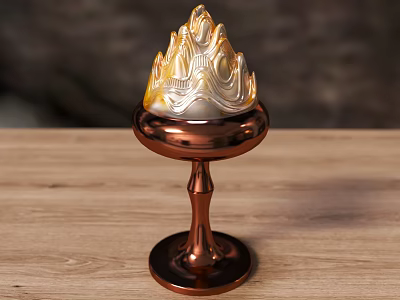 Elegant Tea Set With Copper Base And Mountain Shaped Design On Wooden Table 3d model