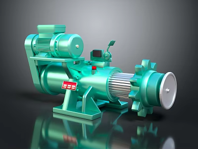 Green Industrial Pump Motor With Silver Fins Red Label And Base 3d model
