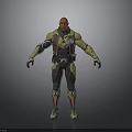 Futuristic Sci Fi Character With Red Head Yellow Armor And Brown Vest