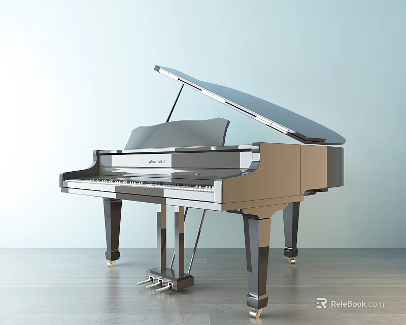 Elegant Grand Piano With Modern Wooden Frame And Glossy Black Finish In Interior Space 3d model 