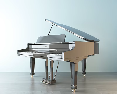 Elegant Grand Piano With Modern Wooden Frame And Glossy Black Finish In Interior Space 3d model