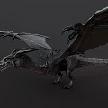 Black Dragon With Open Mouth Sharp Teeth And Wings Standing On Gray Background 3d model