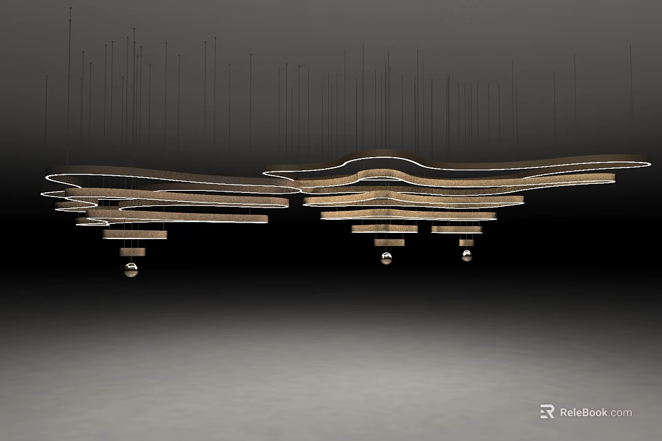 Modern Interior With Abstract Shaped Pendant Light Featuring Curved Layers And Warm Illumination 3d model 