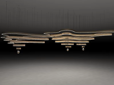 Modern Interior With Abstract Shaped Pendant Light Featuring Curved Layers And Warm Illumination 3d model
