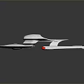 Detailed Starship Model White With Blue Stripes Disc Shaped Hull And Red Engine Accent