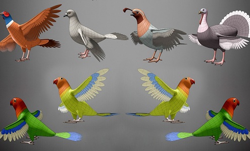 Cartoon Flying Animal Bird Parrot Pigeon Cartoon Animal Combination Duck Bird Flying Animal Cartoon Animal Wall Decoration Pendant 3d model