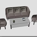 Modern Living Room Furniture Set With Sofa Chairs Coffee Table Cushions Plant And Book