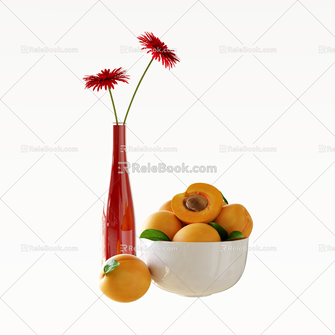 Modern peach fruit vase decoration combination 3d model