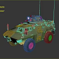 Green Camouflage Armored Vehicle With Antennas Weapon System And Wheels