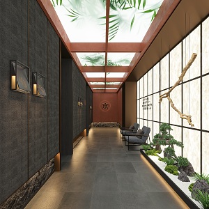 Modern Corridor Modern Corridor Chinese Corridor Green Plant Light Box Green Plant Light Box Wall Lamp 3d model