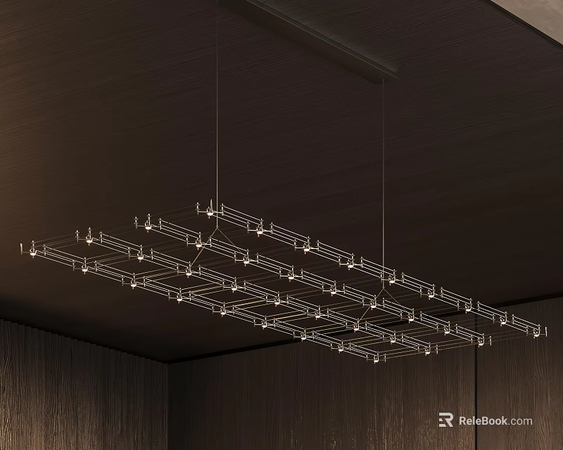 Modern Geometric Metal Frame Hanging Pendant Light From Dark Ceiling With Illuminated Linear Design 3d model