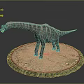 Realistic Striped Long Neck Dinosaur Model On Circular Sandy Base With Green Border 3d model