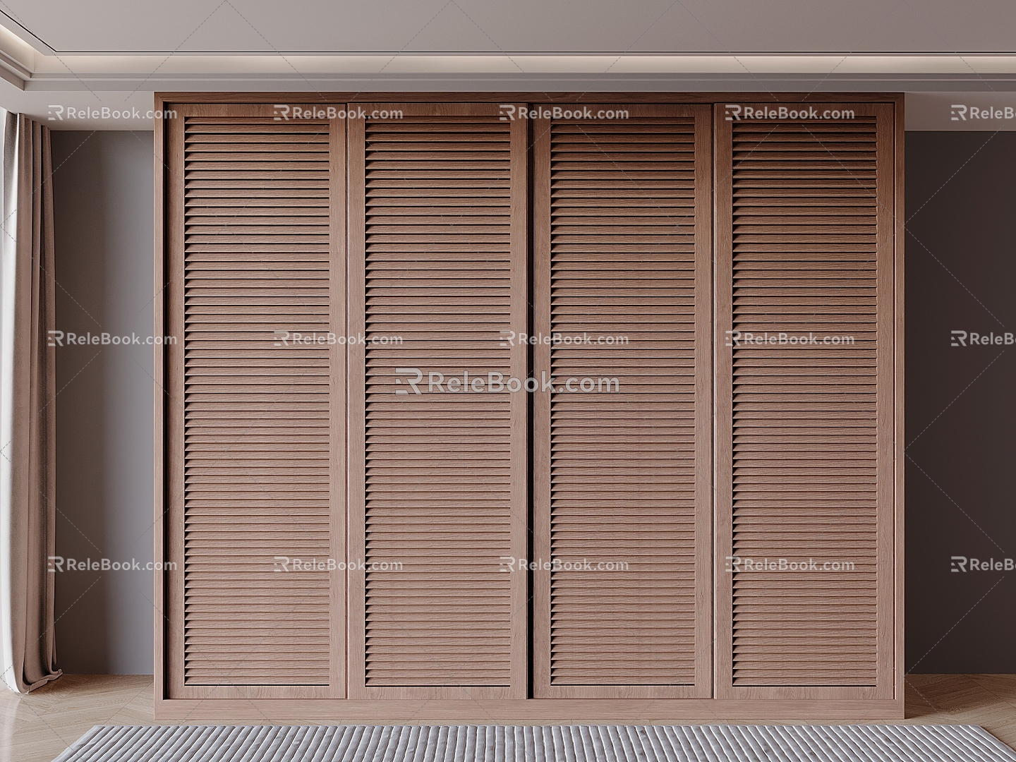 Nordic Log Shutter Shutter Door Solid Wood Wardrobe Sliding Door Double Door Sliding Door Sliding Door Wardrobe 3d model