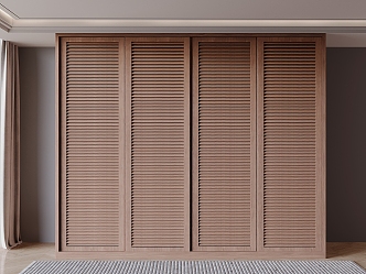 Nordic Log Shutter Door Solid Wood Wardrobe Sliding Door Double Door Sliding Door Sliding Door Wardrobe 3d model