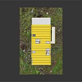 Children's Yellow Toy House Model With Pink Pillars And Transparent Windows On Green Grass Base