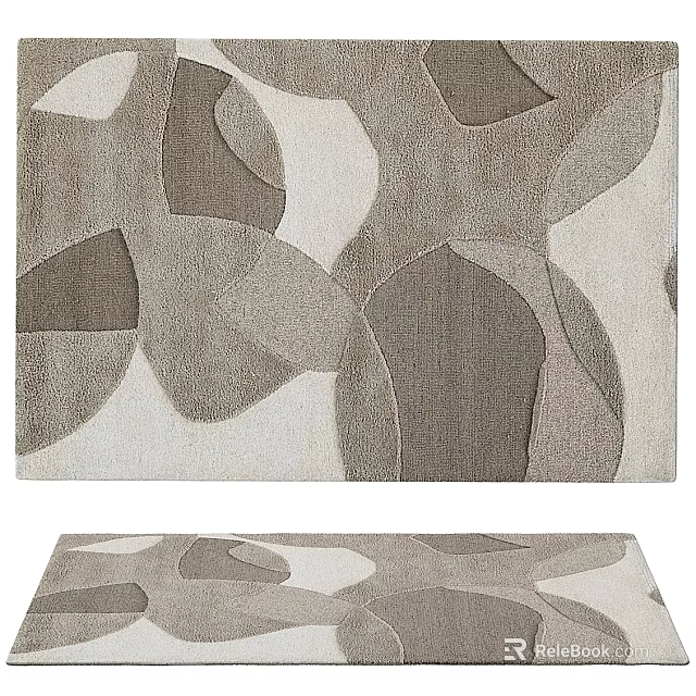 Modern Square Carpet With Abstract Geometric Patterns In Gray Beige And White Tones 3d model 