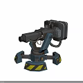 Mechanical Automatic Turret Weapon With Multi Legged Base And Yellow Black Warning Stripes