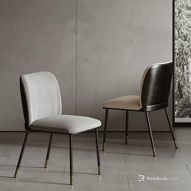 Modern Leisure Chairs With Light Gray And Dark Brown Upholstery And Metal Legs 3d model 