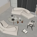 Fabric Combination Sofa Curved Double Sofa Solid Wood Mother and Mother Coffee Table Solid Wood Single Chair Floor Lamp Solid Wood Background Wall 3d model