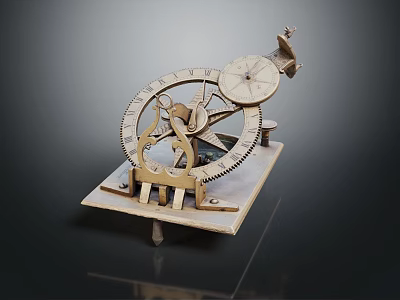 Antique Mechanical Clock with Intricate Brass Gears and Dial on Square Base 3d model