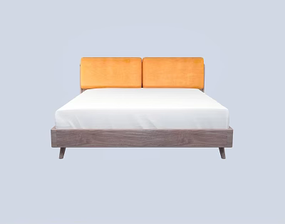Modern Double Bed With Orange Upholstered Headboard And Wooden Frame White Mattress 3d model