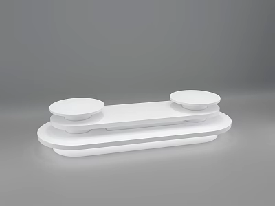 White Modern Display Shelf with Two Circular Layers and Elongated Base Design 3d model