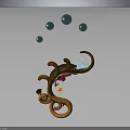 Decorative Wooden Pendant Light With Curved Design Hanging Spheres And Colorful Accents
