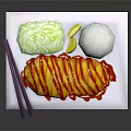 Crispy Fried Chicken With Red Sauce On White Plate Served With Rice And Vegetables