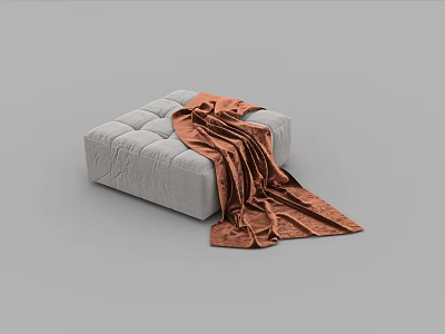 Modern Gray Quilted Sofa Stool With Orange Blanket Draped Over 3d model