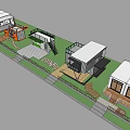 Modern Residential Container Buildings Row With Lawn Pathways Stairs And Balconies