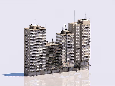Old High Rise Apartment Building With Multiple Balconies And Weathered Exterior 3d model