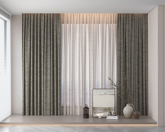 Quiet Middle-Ancient Style Coarse Cotton Venetian Blinds Balcony Curtain 4 3d model