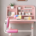 Pink Children's Study Desk With Butterfly Back Chair Adjustable Height Wheels And Stationery On Table