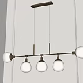 Modern Linear Pendant Light With Five White Spherical Bulbs And Dark Metal Frame 3d model