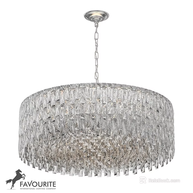 Elegant Round Crystal Chandelier With Sparkling Hanging Chains And Decorative Design 3d model 