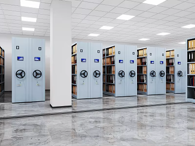 Modern Archive Room With Movable Metal Filing Cabinets For Document Storage 3d model