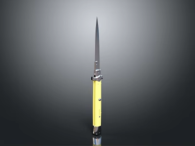 Sharp Weapon Knife With Yellow Handle And Long Slender Blade Isolated On Gray Background 3d model