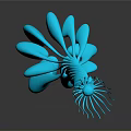 Blue Biomorphic Organism Featuring Petal Like Structures Braided Stem And Slender Tendrils