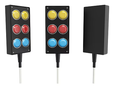Public Traffic Light Facility With Yellow Red Blue Lights And Control Box 3d model