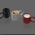 Black White Red Ribbed Design Mugs Featuring Coffee And Milk Foam Beverages