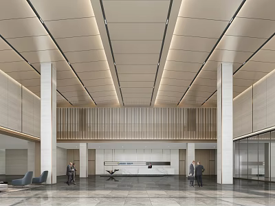 Spacious Modern Lobby With Front Reception Desk Marble Floor Columns And Seating 3d model