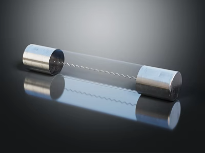 Clear Glass Tube With Metal Ends And Coiled Wire On Reflective Surface 3d model