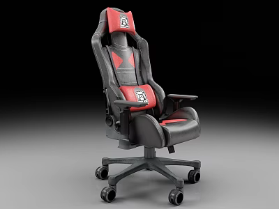 Ergonomic Black Red Office Chair With Padded Backrest Cushioned Seat And Wheels 3d model