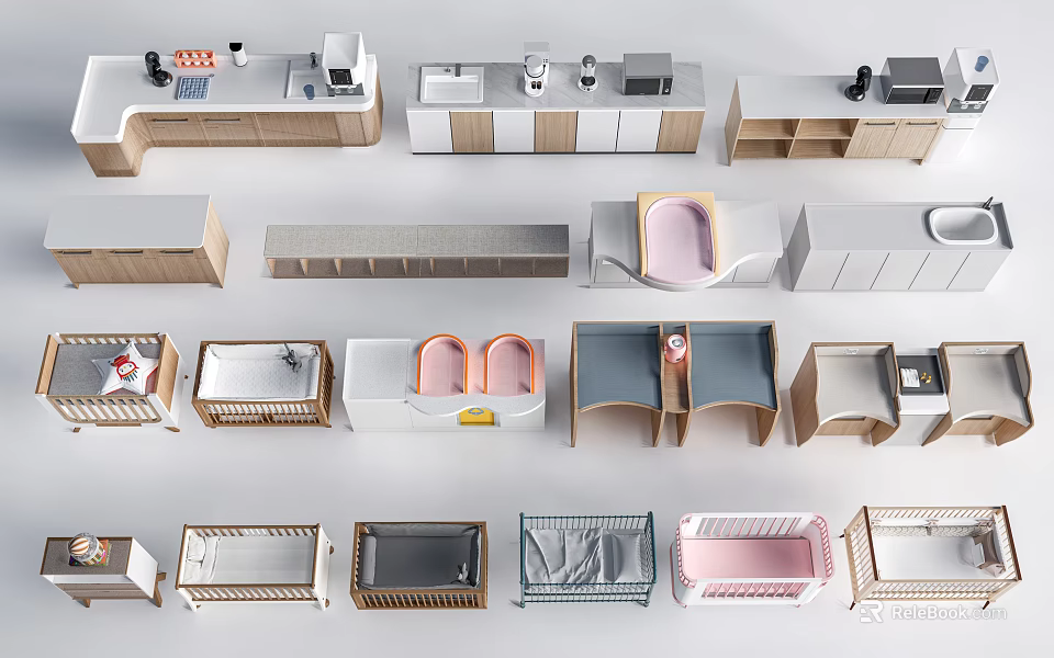 Modern Safe Comfortable Children's Beds With Various Colorful Wooden Designs 3d model 