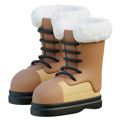 Brown Winter Boots With White Fur Trim Black Laces And Black Soles 3d model