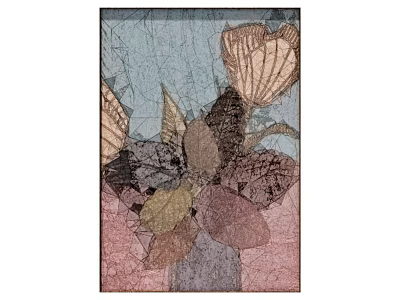 Artistic Decorative Painting With Cracked Texture Flowers Leaves And Blue Pink Gradient Background 3d model