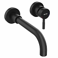 Modern Black Wall Mounted Faucet With Curved Spout And Handle Design