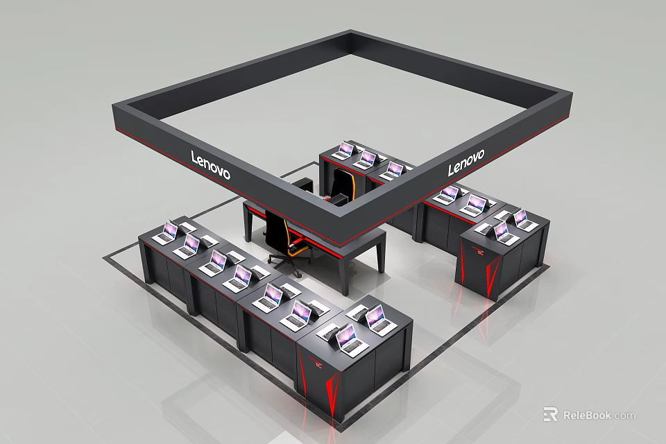 Modern Internet Café Setup With Multiple Lenovo Computers 3d model
