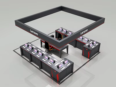 Modern Internet Café Setup With Multiple Lenovo Computers 3d model